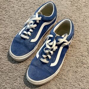 Blue + White Suede Low-Top Vans Shoes
